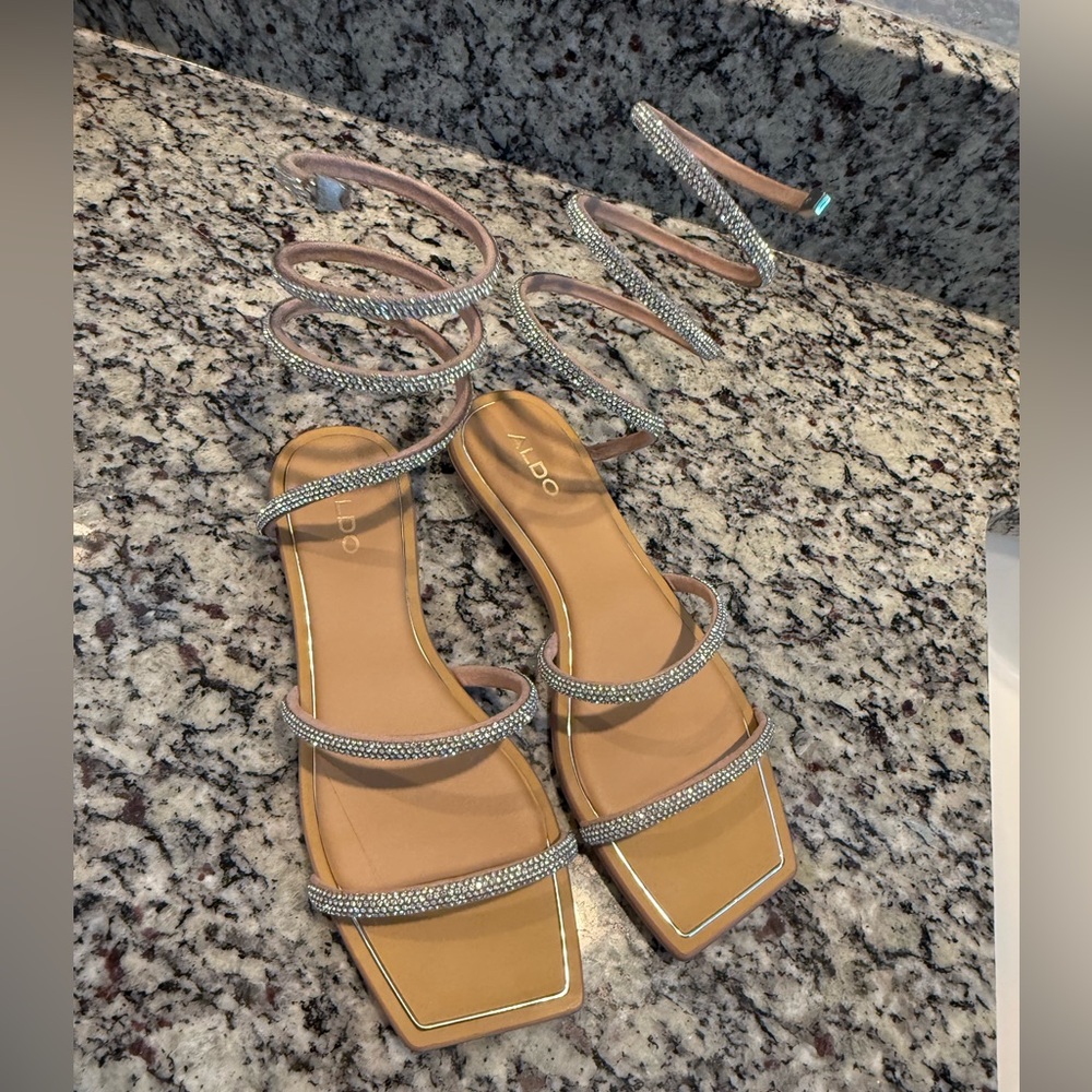 Aldo Beige and Silver Strappy Sandals
